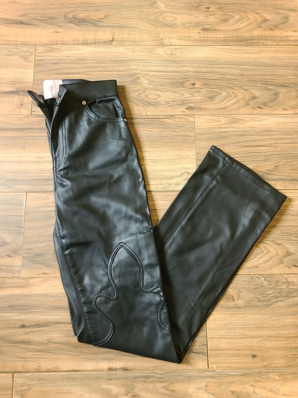 REVICE Black Faux Leather Western Stitch Straight Leg Pants Size 25 Made In USA
